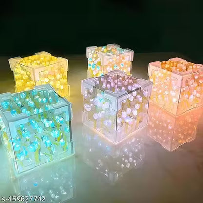 IKIME Acrylic Diy - Do It Yourself - Tulip Cube Mirror Lamp, 30 Flowers Led Decorative Lamp, 2 In 1 Mirror & Table Ornaments For Bedroom Livingroom Desktop Decor Birthday Gift multicolor