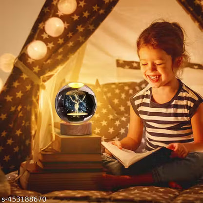 Glass Lamp 3D Ball Astronomy Night Lamp with Base for Living Room Ornament Solar System Fantasy Decoration LED Colorful Lighting Touch Base Moon Light (Deer)