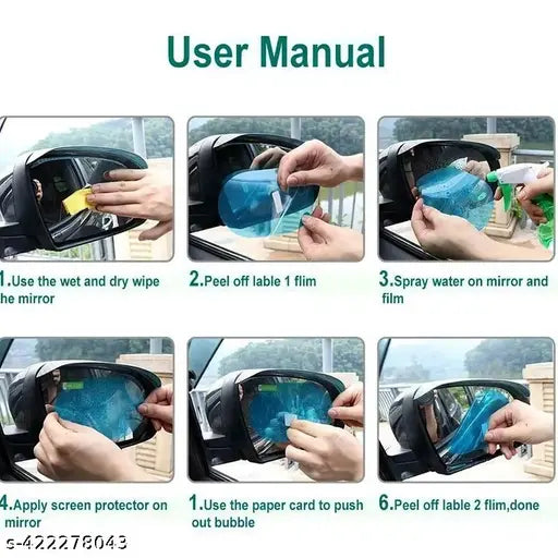 4pcs Car Rearview Mirror Films Anti-Rain Fog Waterproof PET Clear Film Accessories (2 Oval + 2 Square Film)