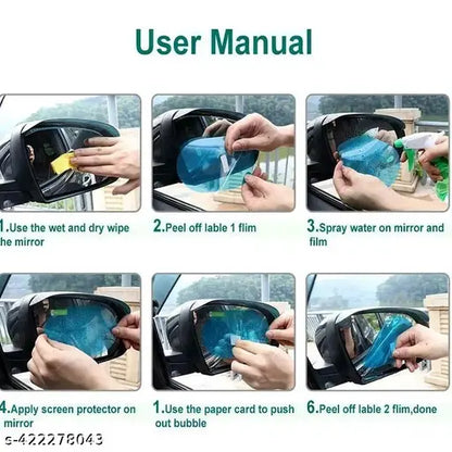 4pcs Car Rearview Mirror Films Anti-Rain Fog Waterproof PET Clear Film Accessories (2 Oval + 2 Square Film)