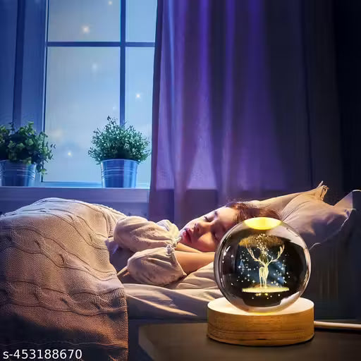 Glass Lamp 3D Ball Astronomy Night Lamp with Base for Living Room Ornament Solar System Fantasy Decoration LED Colorful Lighting Touch Base Moon Light (Deer)