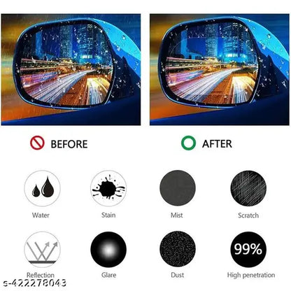 4pcs Car Rearview Mirror Films Anti-Rain Fog Waterproof PET Clear Film Accessories (2 Oval + 2 Square Film)